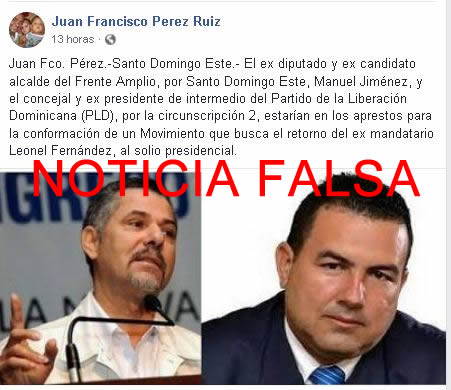 Noticia falsa contra Manuel Jimenez y Daneris Dantana